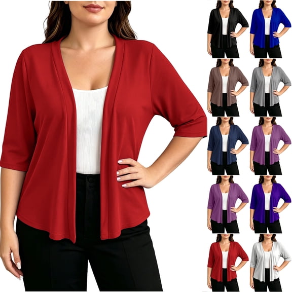 Otntypg Plus Size Thin Shrugs for Women Half Sleeve Cropped Cardigan Lightweight Solid Color Fall Summer Knit Sweaters Open Front Bolero