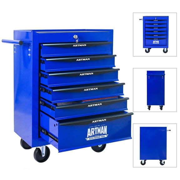 20 in Tool Chest Cabinet with 6 Drawers,Lockable Rolling Metal Tool Storage Cart