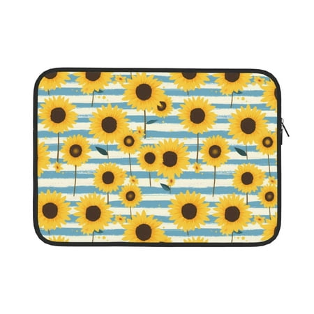 Vsdgher Blue White Striped Sunflower A Laptop Sleeve Water-Resistant Protective Computer Cover Carrying Case Bag Compatible Protective Case-15 inch