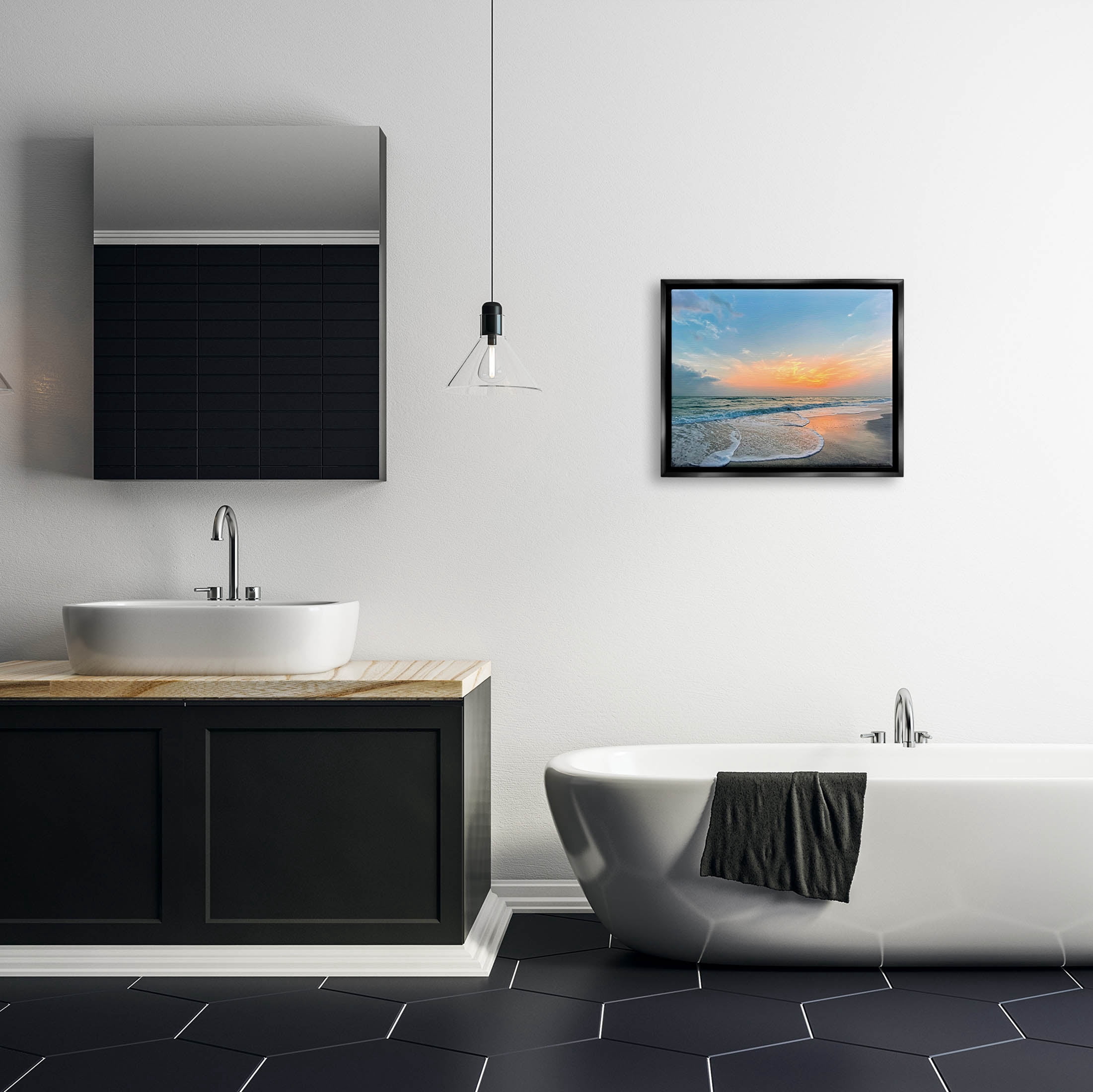 Stupell Industries Layered Beach Foam Sunrise Photograph Jet Black Floating Framed Canvas Print Wall Art, Design by Mary Lou Photography