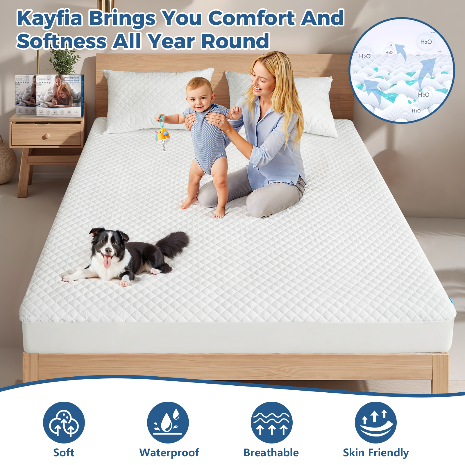 Kayfia Waterproof Full Mattress Protector, 3D Air Fabric photo 8