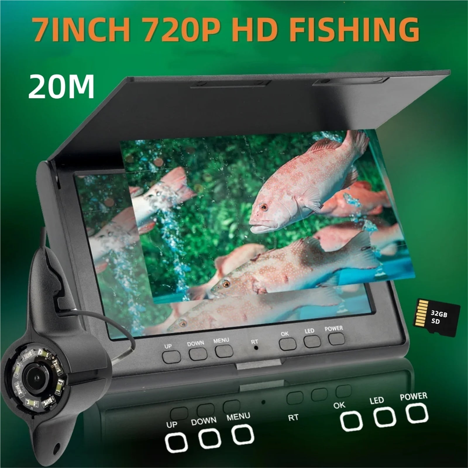 7" Underwater Camera For Fishing Endoscope Video Camera Fish Finder Nightvision IR TF SD Video Recording For Sea Ice Fishing ,Essential Tool for Anglers