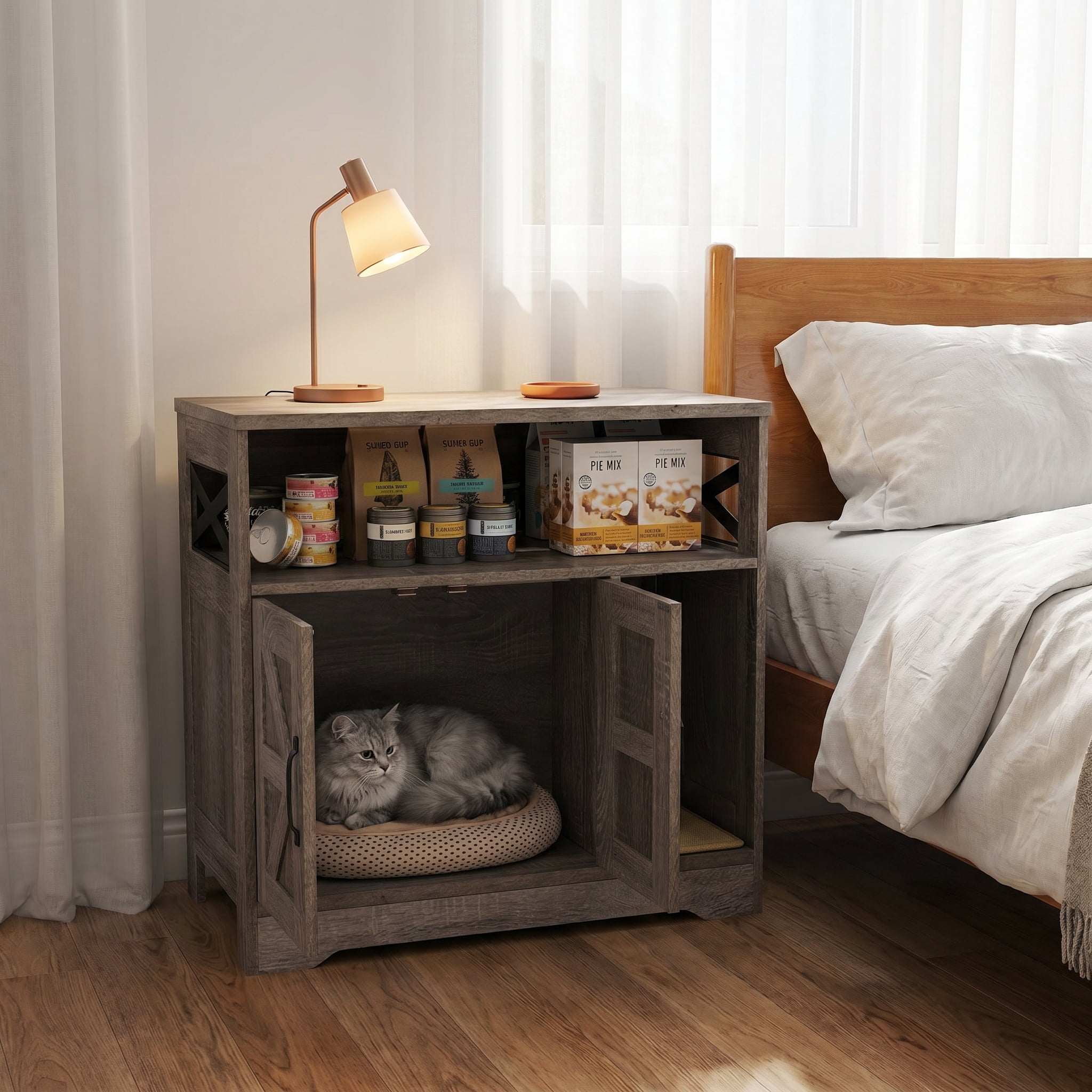 Resenkos Hidden Cat Litter Box Enclosure Furniture with Storage Cabinet, Gray