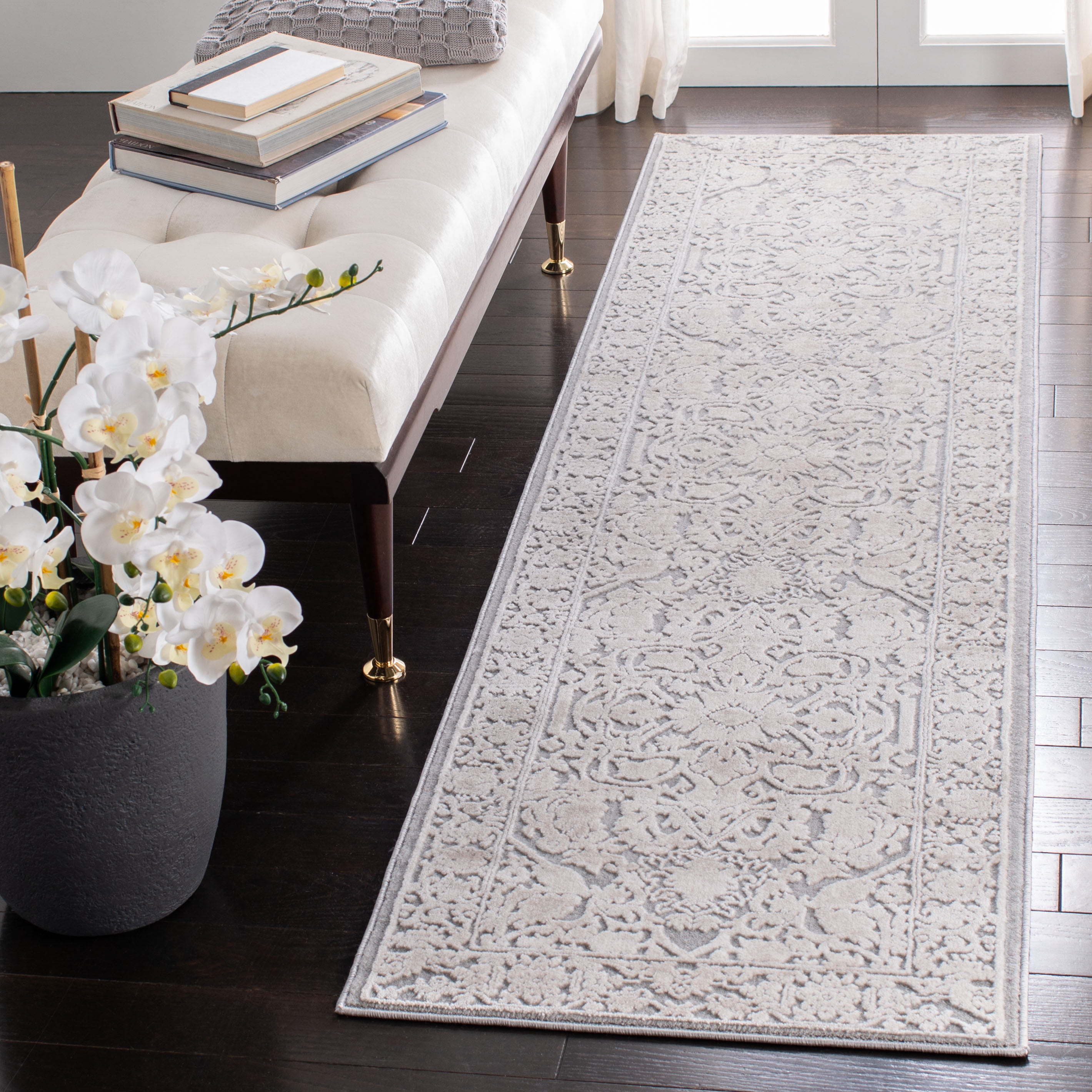 SAFAVIEH Reflection Christy Oriental Runner Rug, Light Grey/Cream, 2'3" x 12'