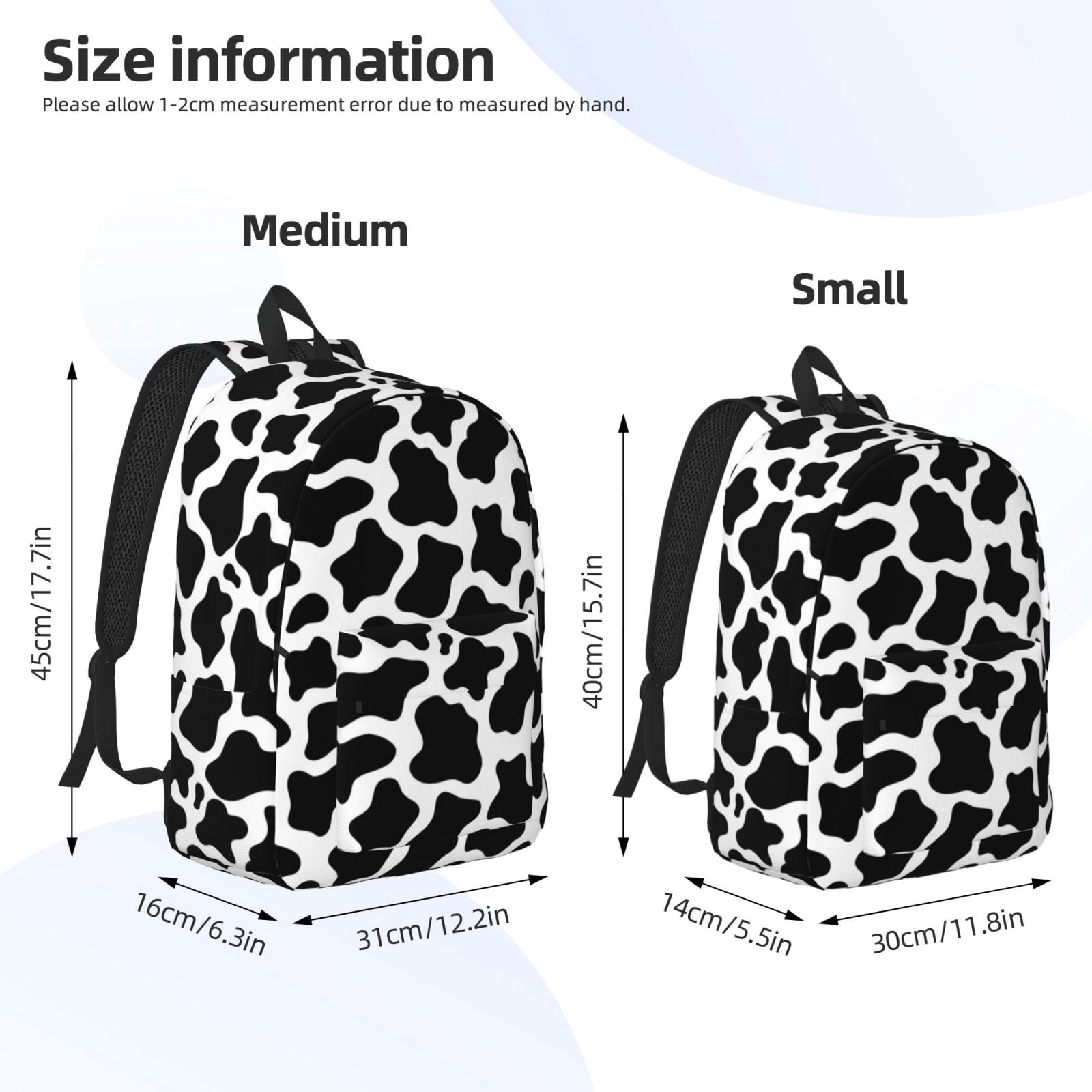 Xecao Cow Print Black White Canvas College Laptop Backpack, a durable rucksack designed for both men and women, ideal for travel, school, and daily use-Medium