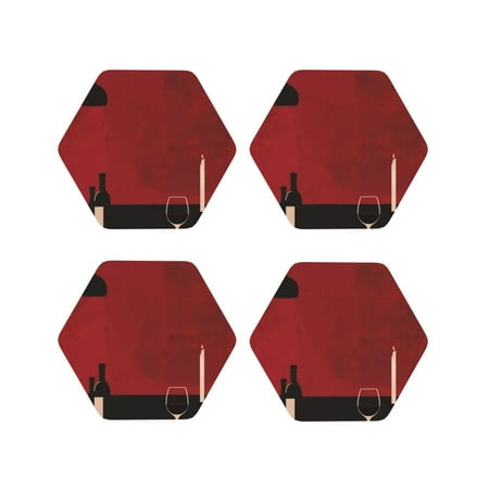 

Fuzoiu Minimalist Romantic Dinner Print Leather Coasters Set Drink Coasters Set of 4 for Tabletop Protection Durable PVC Coasters Home Décor and Housewarming Gift-Hexagon