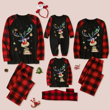 

EGNMCR Matching Family Pajamas Sets Christmas PJ s with Deer Long Sleeve Tee and Plaid Pants Loungewear for Women/Men/Kids/Couples/Adult/Baby - Baby Days