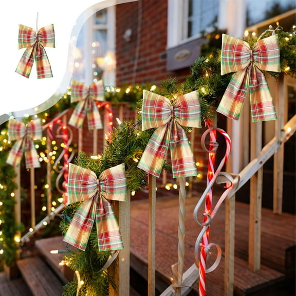 LSLJS Christmas Bows Plaid Ribbon Rustic Crafts Christmas Tree Bows for Garland Wreath Wrapping Xmas Tree Gift Party DIY, Christmas Decorations