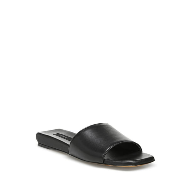 VINCE. Womens Black Padded Stretch Garth 2 Square Toe Wedge Slip On Leather Sandals Shoes 9 M