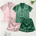 thumbnail image 4 of Pajamas Sets Women Satin Short Sleeve Sleepwear Button Down Loungewear Pjs Set with Pants, 4 of 4