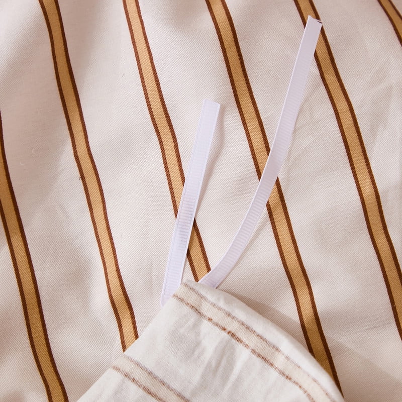 Beige and Terracotta Striped Duvet Cover Set King Size, 100% Cotton Duvet Cover Set with 2 Pillowcases, Soft and Breathable natural cotton bedding Set for All Seasons