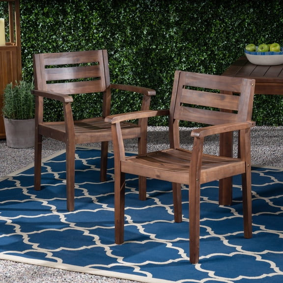 Miekor Furniture STAMFORD Dining Chairs Set of 2,Acacia Wood Patio Armchair,for Backyard, Poolside, Garden,Dark Brown 25159