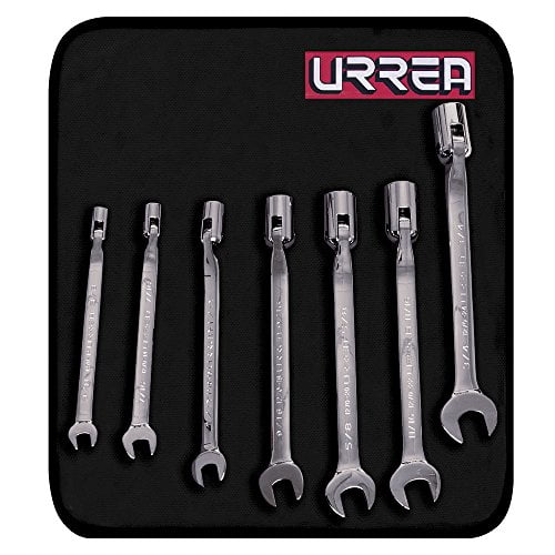 URREA SAE full-polished flex head wrench set, 7 pieces.