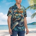 thumbnail image 2 of KLL Men's Hawaiian Shirt Short Sleeve Button Down Beach Shirts-Colorful Plant Turtle, 2 of 5
