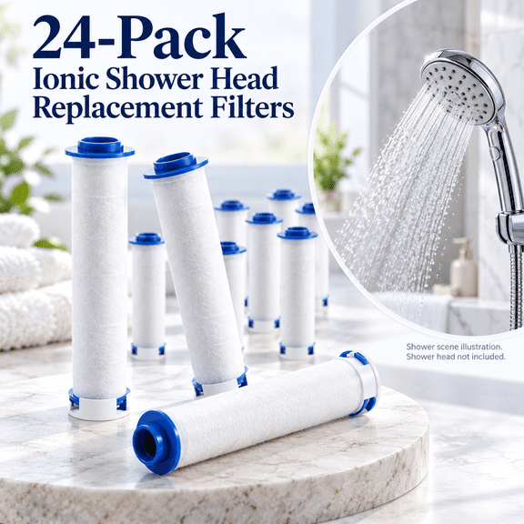POITVD 24-Pack Ionic Shower Head Replacement Filters, PP Cotton, 3.74 x 0.9 in