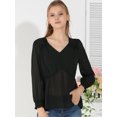 thumbnail image 2 of Allegra K Blusa Top Cuello En V Color Sólido Manga Larga Volantes Para Mujeres Negro L, 2 of 6