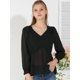 thumbnail image 2 of Allegra K Blusa Top Cuello En V Color Sólido Manga Larga Volantes Para Mujeres Negro L, 2 of 6