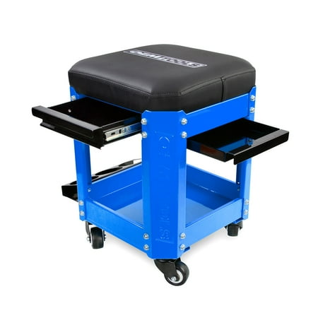 UPC: 0076812249968 | OEMTOOLS 24993 Workshop Creeper Seat (Blue)  Mechanics Stool with Wheels  Rolling Work Seat with Built In Toolbox  Mechanic Roll Chair with Cupholder