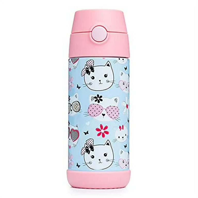Snug Kids Water Bottle - insulated stainless steel thermos with straw  (Girls/Boys) - Beach, 12oz