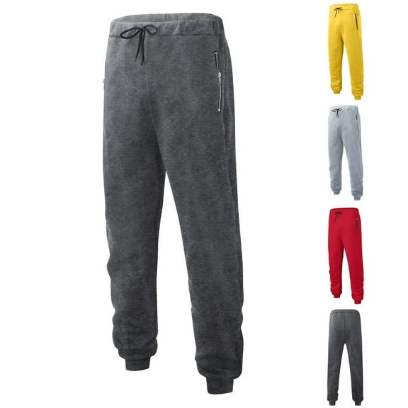 RYDCOT Mens Solid Color Sweatpants Baggy Running Sports Pants Loose Casual Trousers Elastic Waist Drawstring Jogger Sweatpants with Zipper Pocket Yellow XL(XL)