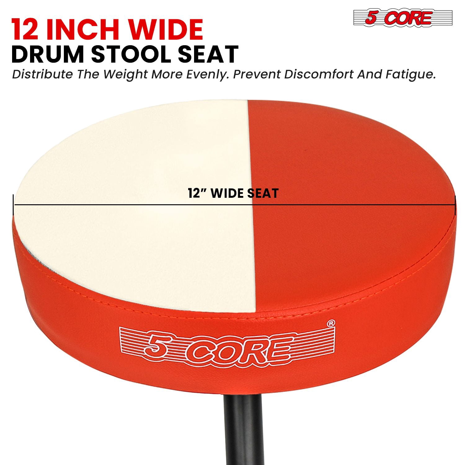 5 CORE Drum Throne 3 Inch Padded Comfortable Guitar Stool 330Lb Capacity Adjustable to 22" Drummer Seat for Adults and Kids Orange - DS 01 ORG