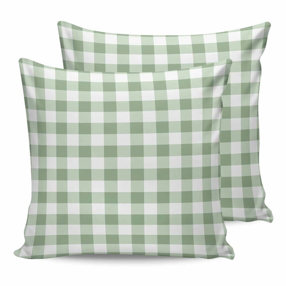 Pillow Covers 16x16 Set of 2, Sage Green Buffalo Plaid Throw Pillow Covers Decorative Couch Cushion Cover, Green White Checkered Farmhouse Microfiber Soft Square Pillowcases for Bedroom Sofa