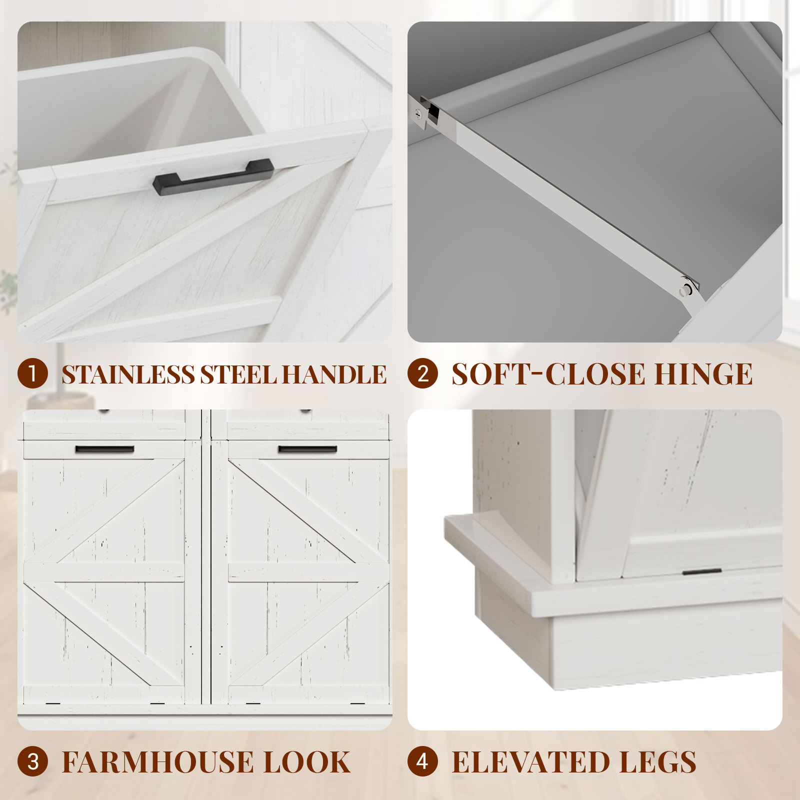 MAYEERTY 39.4" Farmhouse Storage Cabinet, Double Tilt Out Trash Can Cabinet with Drawer, Hidden Cabinet for Kitchen, Laundry, Living Room, Office