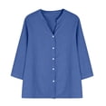 thumbnail image 6 of Linen Tops Women Beach Vacation Tshirts Flowy Tops For Women Peasant Blouse Womens Gauze Tops Office Work Tops Womens Summer Tops Roll Up Short Sleeve Peasant Tops For Women Blue2 L, 6 of 9