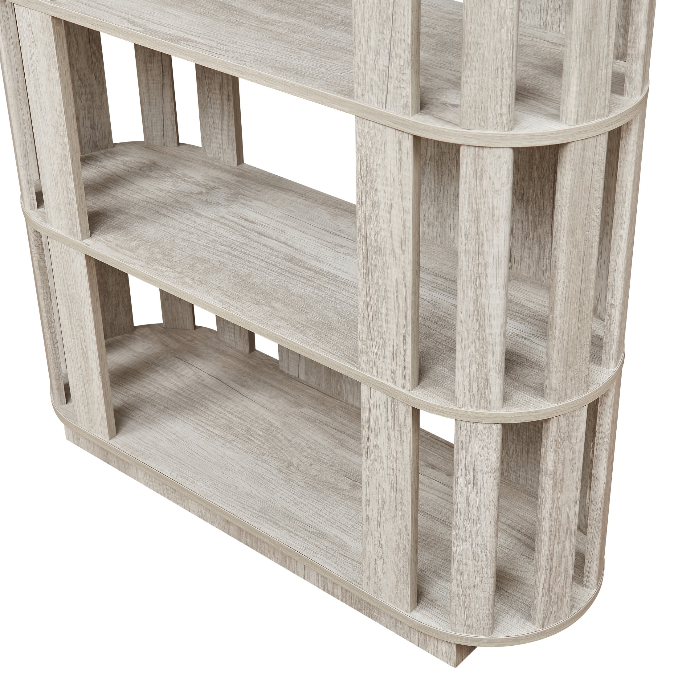 GDF Studio Lexair 5-Tier Wooden Oval Open Bookshelf with Curved Grid Frame, Storage Display Bookcase Rack, Light Gray