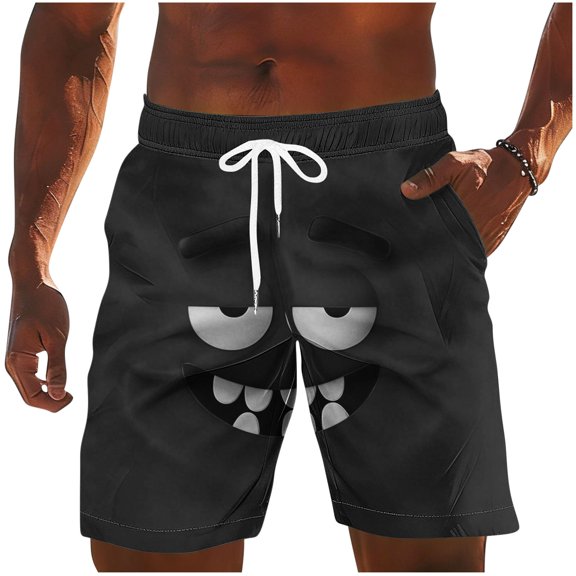 Daiosportswear Men's Summer Animal/Cartoon Print Board Shorts, Lightweight Quick-Dry Swimwear with Adjustable Drawstring Black-M L(L)