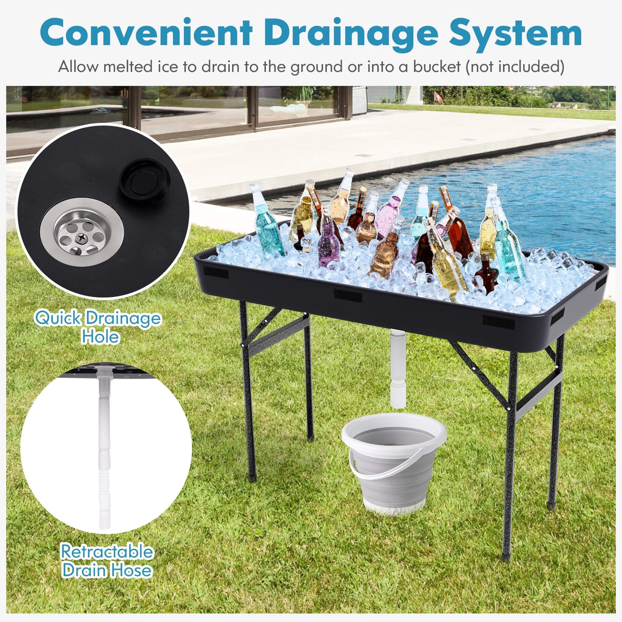 Costway 4 Foot Party Ice Cooler Folding Table Plastic with Matching Skirt Black