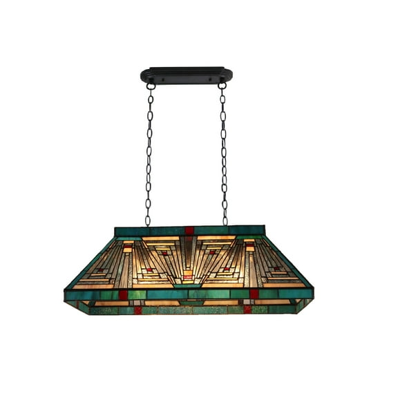Radiance Goods Mission Tiffany-Style Blackish Bronze 3 Light Island Pendant 28" Wide