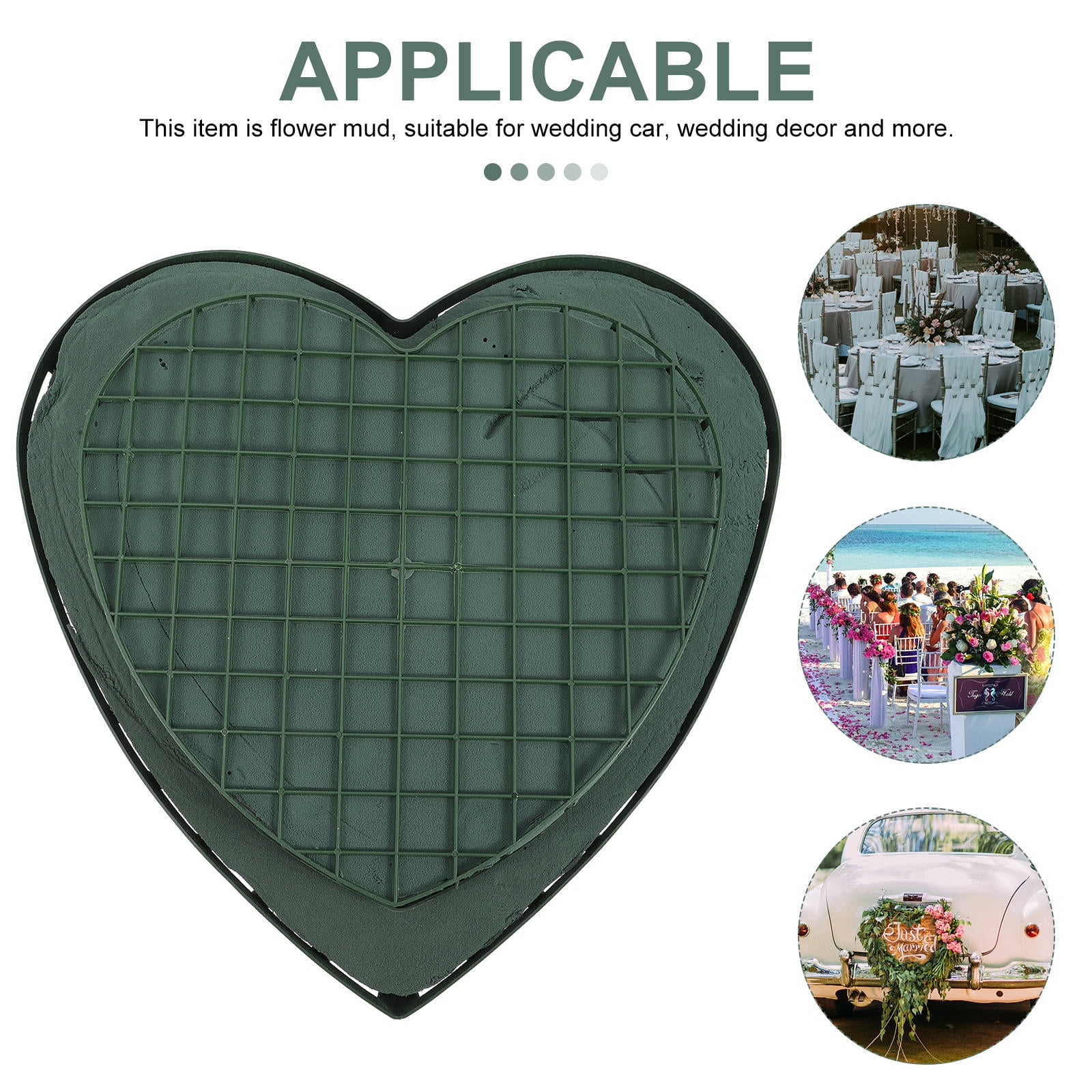 FENGGUIQU 2Pcs Heart Shape Floral Foam Cage Dark Green for Wedding Decoration Easy Water Absorption