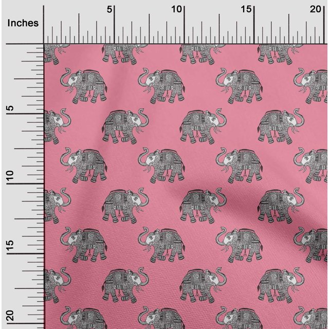 oneOone Tissu Popeline de Coton Imprimé Bloc Éléphant 42 Pouces de Large