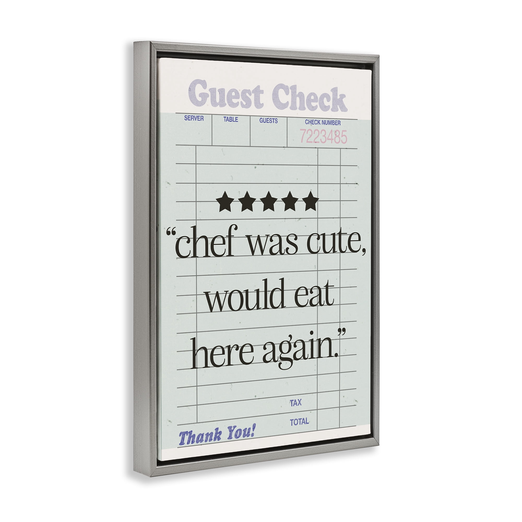 Stupell Industries Cute Chef Guest Check Typography Painting Gray Floater Framed Art Print Wall Art, 17 x 25