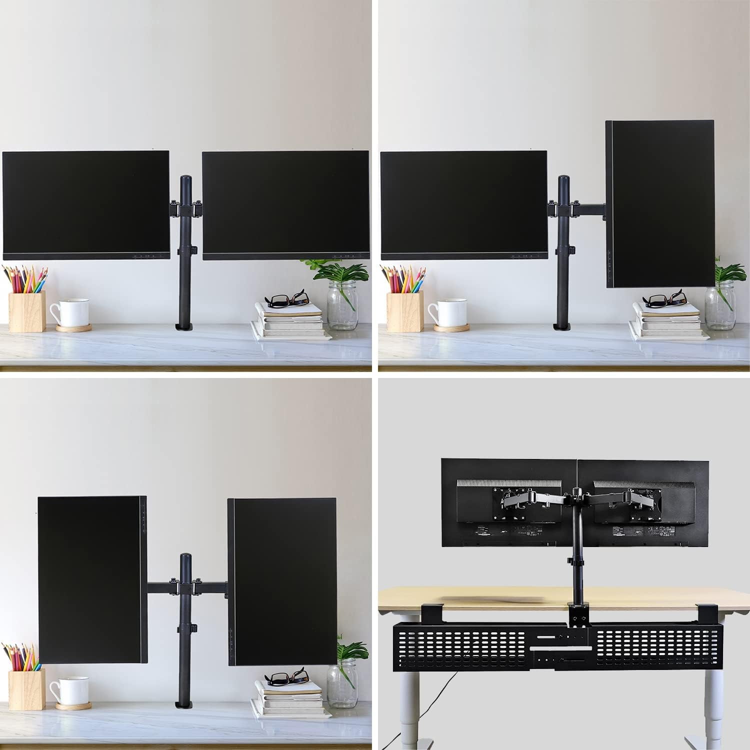 Dual Monitor Desk Mount Stand, Adjustable Dual Arm Mount fits up to 32 inch LCD Screen with , Clamp and Cable Management, Black