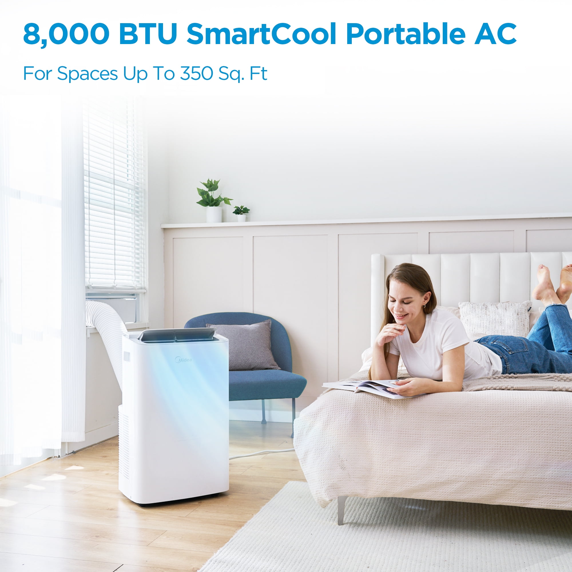 Midea 8,000 BTU SmartCool Portable Air Conditioner, For spaces up to 350 Sq. Ft, White, MAP08S1XWT-S
