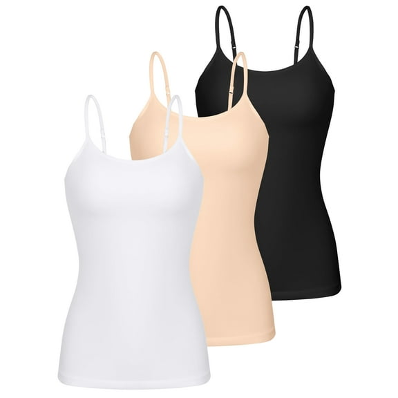 Charmo Womens 3-packs Cotton Scoop Neck Tank Tops Adjustable Spaghetti Strap Undershirts with Shelf Bra