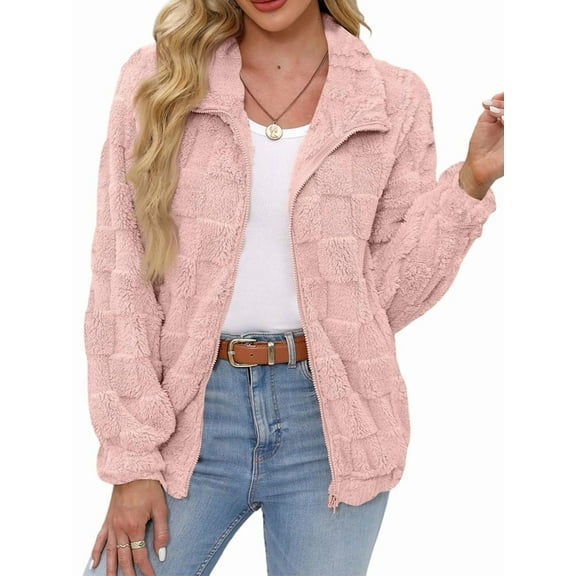 Women'S Long Sleeve Full Zip Soft Warm Fleece Jacket Light Pink M