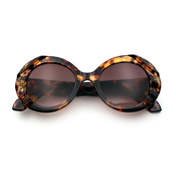 Womens Classy Mod Round Clout Thick Bevel Deco Plastic Retro Sunglasses Tortoise - Brown