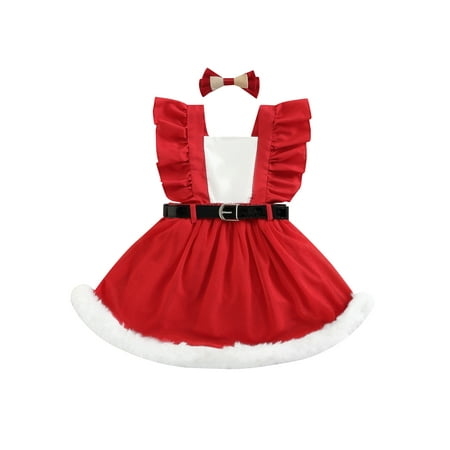 

Peyakidsaa Toddler Baby Kids Girl Christmas Sleeveless Dress Tutu Skrit Belt And Hairpin 1-5 Years