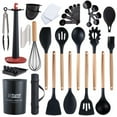 thumbnail image 2 of Utopia Alley 40 Pcs Cooking Utensils Set with Apron Silicone Turner Tong Spatula Spoon Kitchenware Organizer Cookware with Natural Wooden Handle, Black, 2 of 9