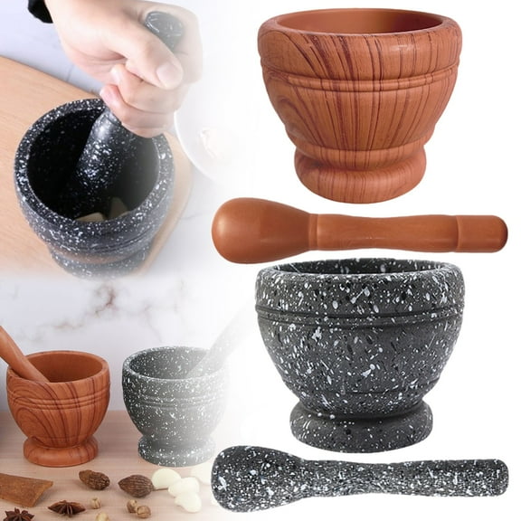Mortar and Pestle Set TASTAN 6.7-Inch Natural Wooden Pestle & Mortar Set - Stone Texture Herb Grinder for Pesto & Spices, Traditional Hand Crusher for Authentic Flavors, Herb Grinder, Grey