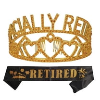MEANT2TOBE Gold Retirement Party Set for Women - Fabulous Glitter Sash Premium Rhinestone Tiara - Perfect Christmas Gift