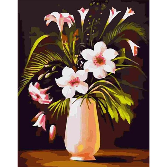 Cuadros Decorativos Pintura por números jarrón de flores DIY lienzo pintado a mano decoración de ima Tmvgtek embutido en tela