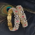 thumbnail image 2 of Ruby Bangle Bracelet Set - American Diamond & Cubic Zirconia Indian Ethnic CZ Bangle, White Gold Toned Crystal Bracelet, Silver Plated Kada with CZ Pink AD Stone for Bridal Wedding Jewelry (2 Pc), 2 of 2