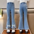 thumbnail image 4 of EnJoCho Girls' Flared Jeans Kids Denim Bootcut Pants Teen Trendy Asymmetric Lace Hem Bell Bottom Trousers Distressed Washed Jeggings Little Girl Flare Jeans, 4 of 4