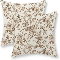 Brown Floral Pillow Covers 18x18 Set of 2 Brown and Cream Chinoiserie Floral Decorative Throw Pillows Vintage Rustic Toile Flower Pillowcase Outdoor Decor Linen Cushion Covers for Couch Sofa