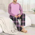 thumbnail image 4 of YueHuiYing Man Style Casual Pajama Set Long Sleeves Round Neck Shirt Waist GridLong Pants Loose Home Sets, 4 of 7
