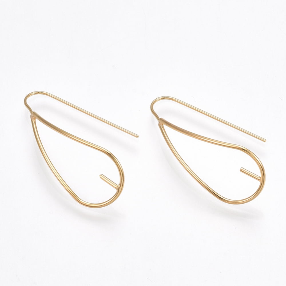 Brass Earring Hook Earring Findings For Half Drilled Beads Nickel Free Real 18K Gold Plated 35.5x14mm 20 Gauge Pin: 0.8mm